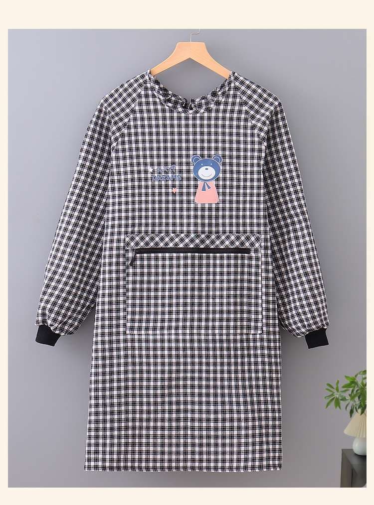 保育士 エプロンワンピース チェック柄 クマ グレー レッド