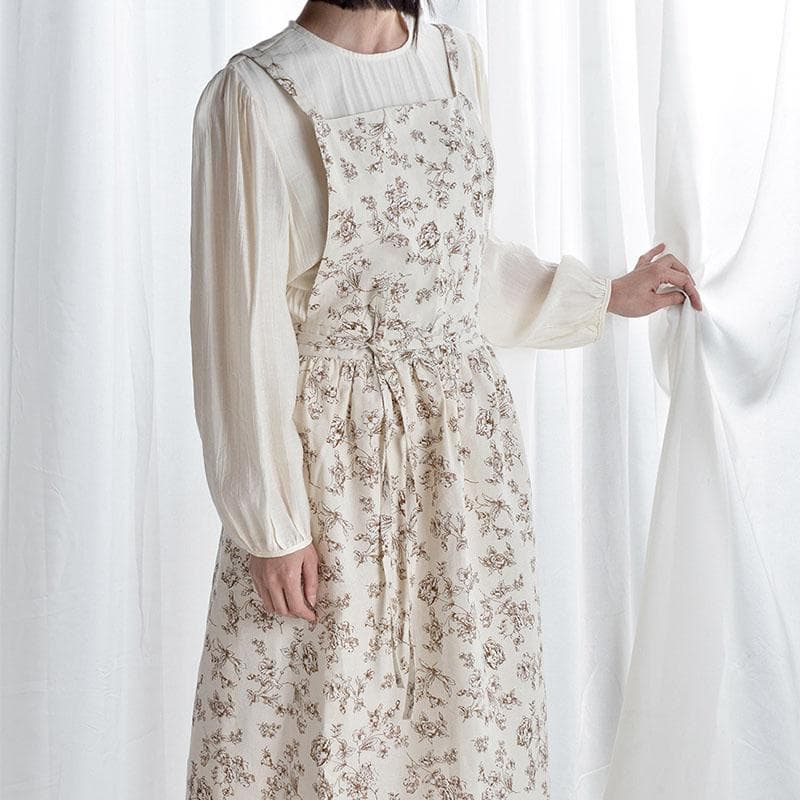 保育士 エプロン 北欧花柄ワンピース型エプロン撥水加工着脱簡単大きめ作業用