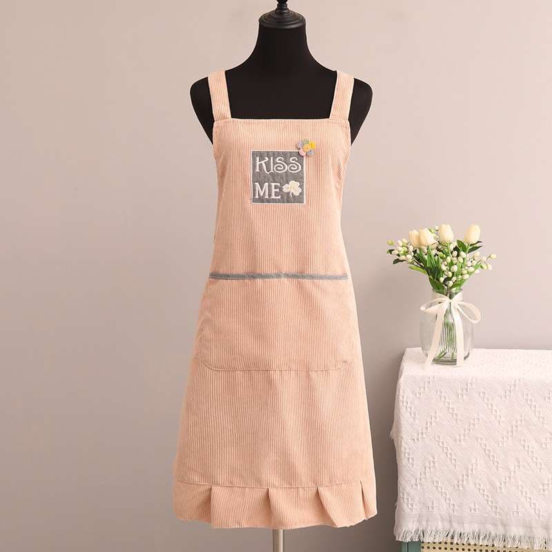 フリル保育士 エプロン コーデュロイ グレー グリーン