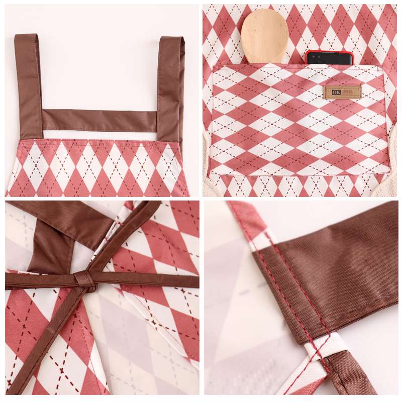 保育士 エプロン サンフラワー チェック ワンピース ブラウン ピンク イエロー