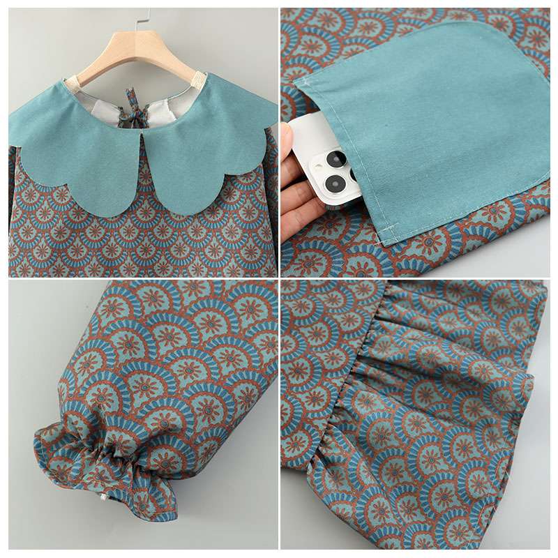 レトロ花柄プリント保育士 エプロンドレスセット