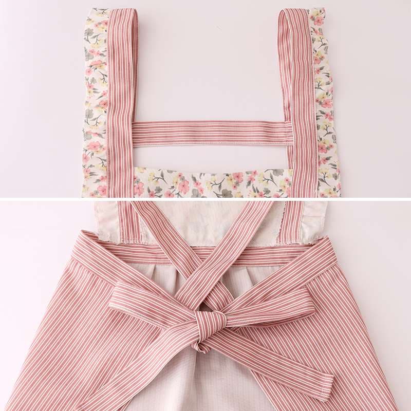 保育士 エプロン フローラルストライプ 保育士 エプロンドレス 花柄 ポケット付き グリーン ピンク