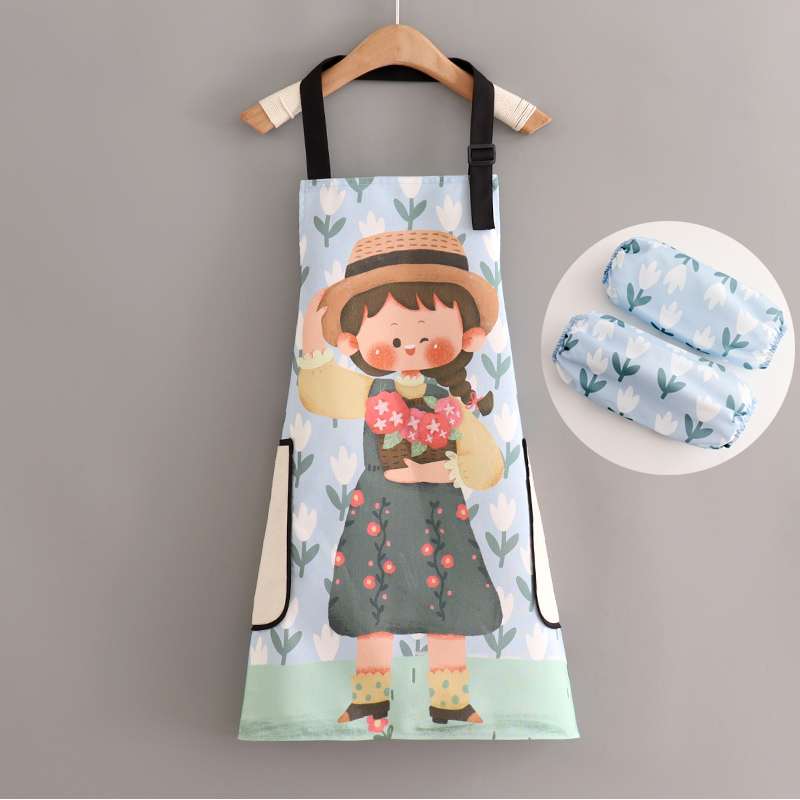 保育士 エプロン 花摘み 少女 ファンシー 保育士 エプロンドレス セット 袖付き ポケット付き ブルー