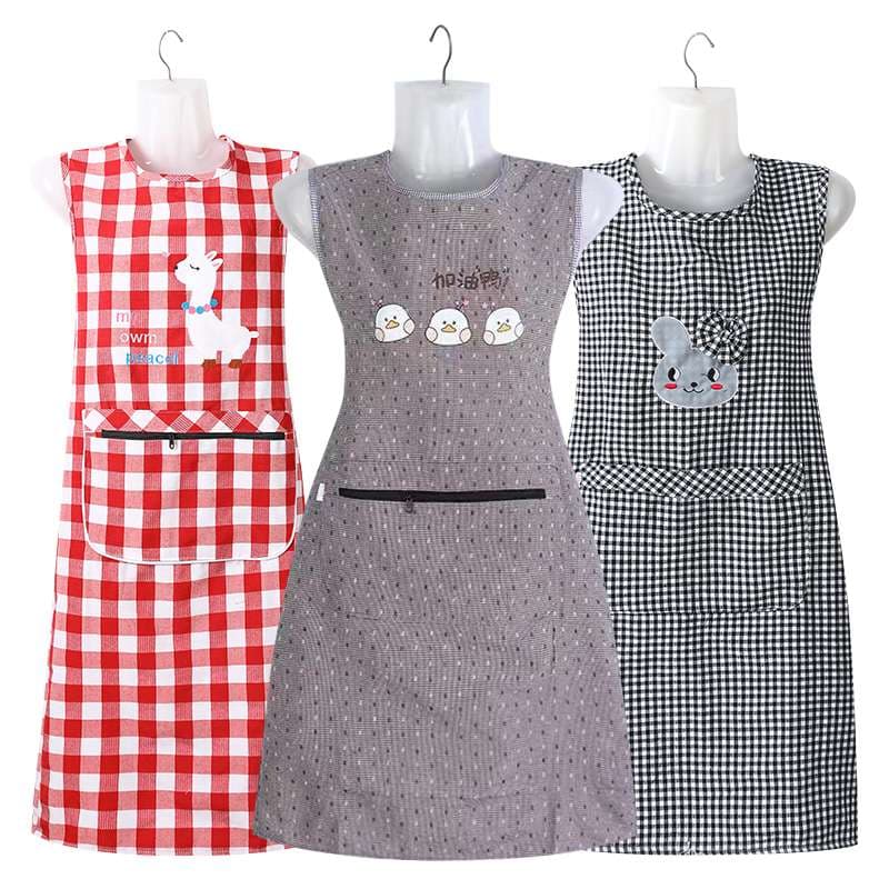 チェック柄動物アップリケ保育士 エプロンワンピース