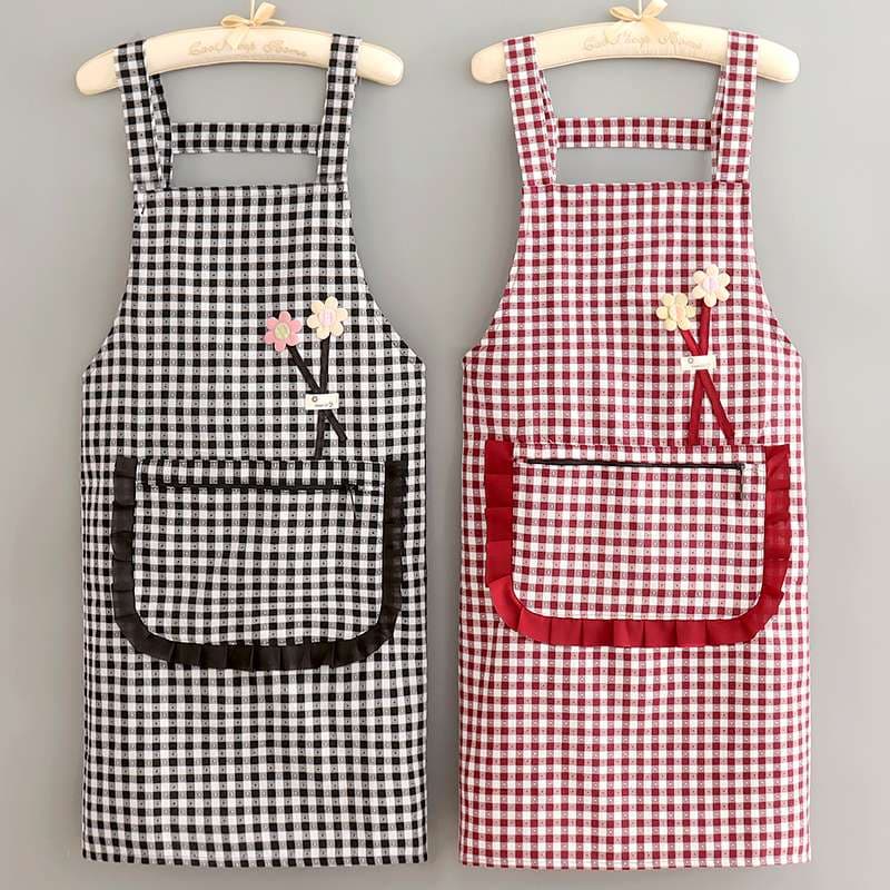 保育士 エプロン チェック柄 保育士 エプロンワンピース ブラック レッド