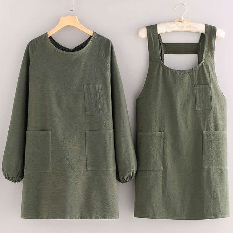 保育士 エプロン マルチポケット付き 無地 保育士 エプロンワンピース セット グリーン ピンク ブルー