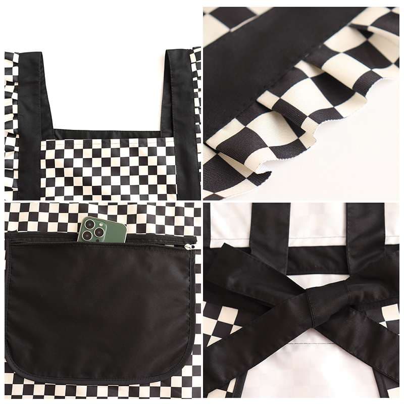 保育士 エプロン チェッカーフラッグ 市松模様 キッチン保育士 エプロン ブラック レッド ブラウン