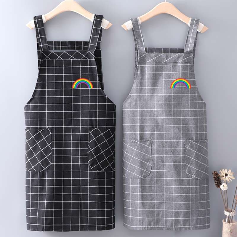 保育士 エプロン チェック柄 虹 太陽 ブラック グレー レッド