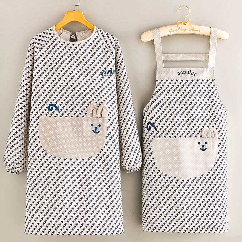 保育士 エプロン うさぎ ポケット付き 袖付き ストライプ 保育士 エプロンワンピース ブラック オレンジ