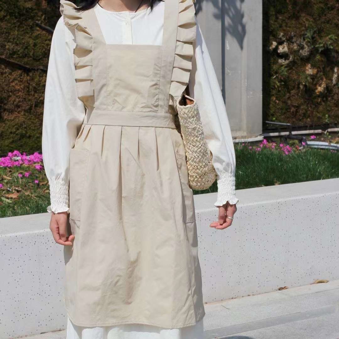 保育士 エプロン 優美なエプロンドレス アプリコット ブラック グリーン ピンク ブルー