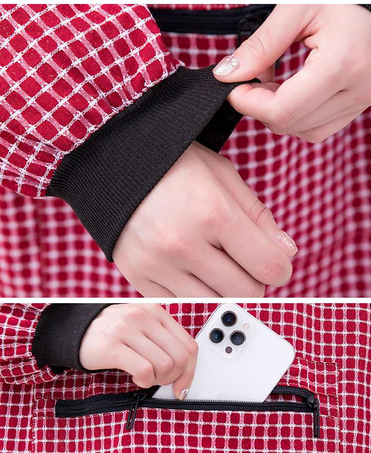保育士 エプロン チェック柄 レース 保育士 エプロンワンピース セット グレー レッド