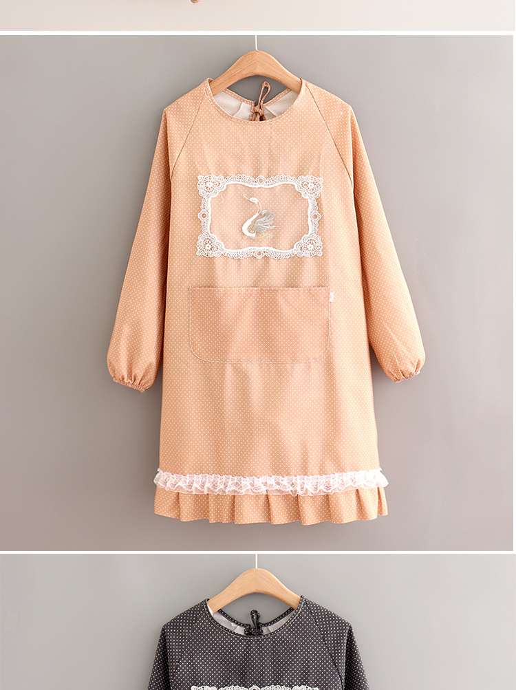 保育士 エプロン スワン刺繍レース フリル 保育士 エプロンワンピース ブラック ベージュ ピンク