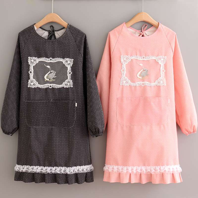 保育士 エプロン スワン刺繍レース フリル 保育士 エプロンワンピース ブラック ベージュ ピンク