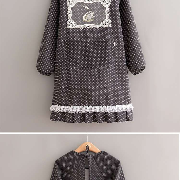 保育士 エプロン スワン刺繍レース フリル 保育士 エプロンワンピース ブラック ベージュ ピンク